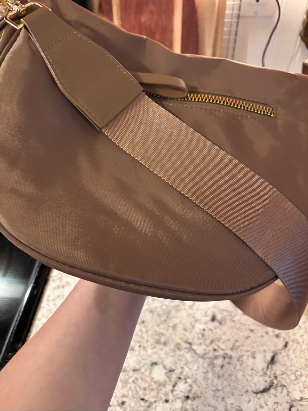 Women’s Brown Crossbody Bag with Gold Zippers - Picture 3 of 8